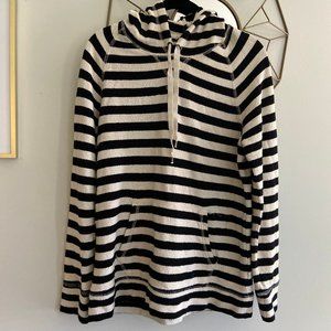 J Crew Striped Hooded Sweatshirt Black & White Med